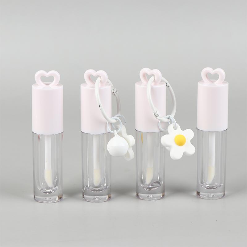 Tubo Smalto Labbra Rosa a Forma di Cuore da 2,5 ml con Portachiavi e Bastoncino Pennello Tubo Lucidalabbra Flacone Vuoto Contenitore Glassa per Labbra Strumento Trucco
