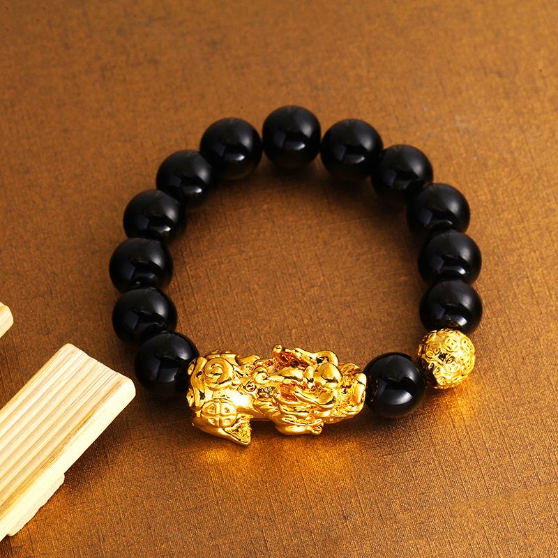 Agate Couple Pixiu Bracelet Sand Gold Men's Bracelet Gold-plated Beaded Bracelet for Men and Women