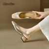 Fashion Chinese Style Cover Toe 4CM Mid Heel Pumps Shoes for Women Slingback Sandals Square Headed Leather Pacthwork Buckle Strap Sandal