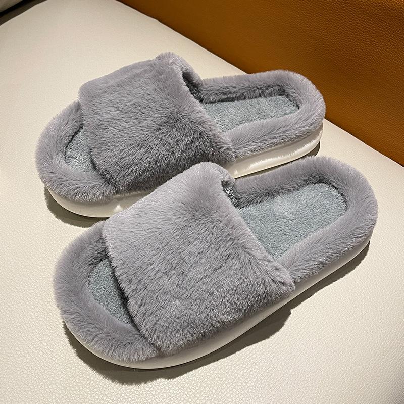 Thick-soled Fluffy Slippers for Women To Wear Autumn and Winter Trendy New Soft Fluffy Semi-cotton Slippers Spring and Summer