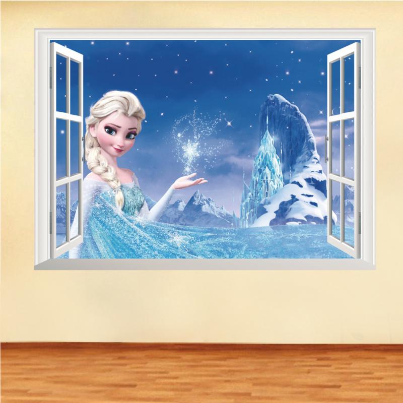 Cartoon 3D Disney Frozen Princess Wall Stickers for Kids Rooms Nursery Home Decor