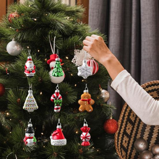 Christmas Mini Glass Ornaments Set Small Vintage Snowman Santa Tree Snowflake Candy Cane Ornaments for Xmas Tree Hanging Decor