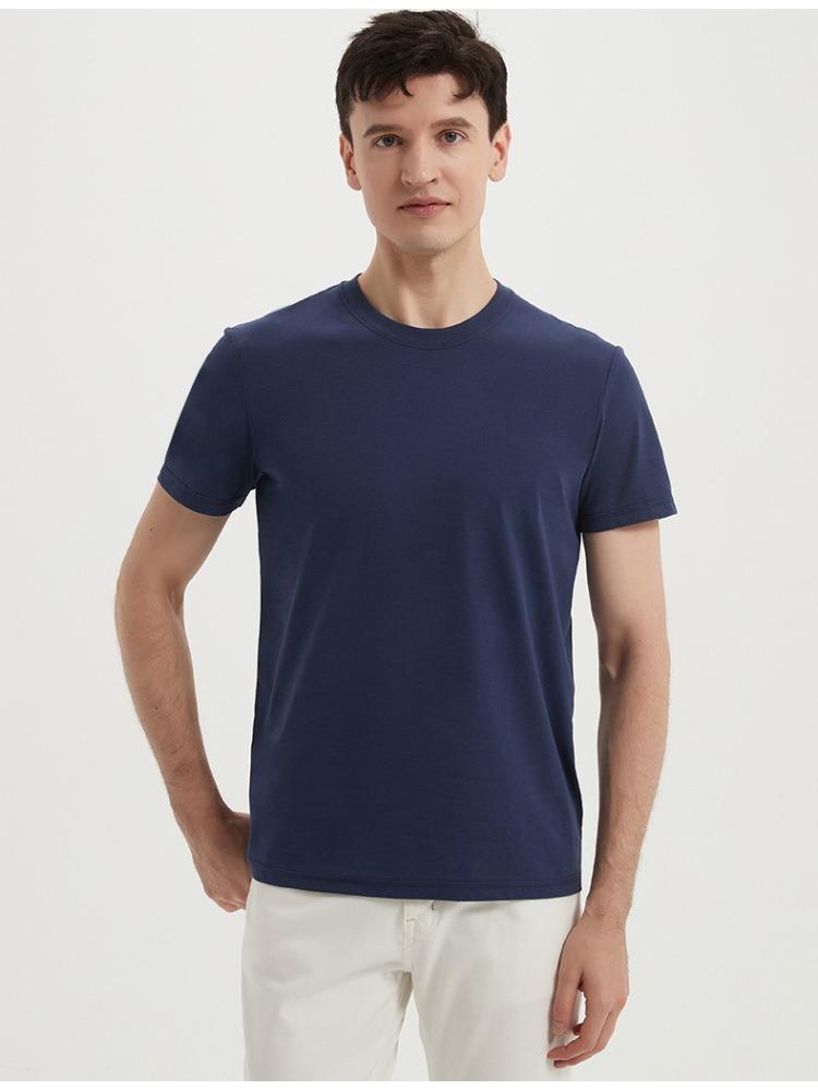 Premium Long-staple Cotton Short-sleeve Crew Neck Three-needle Solid Color Wrinkle-free Antibacterial Cool T-shirt Minimalist Breathable Tops