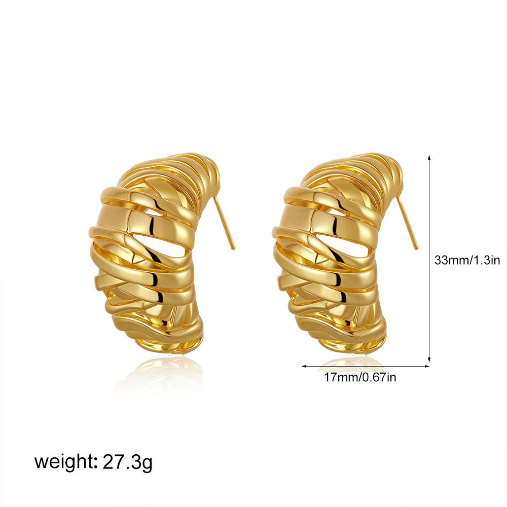 

PVD Waterproof Stainless Steel Chunky Croissant Earrings Moon-shape Geometric Large Ear Stud Women Personality Unusual Zircon