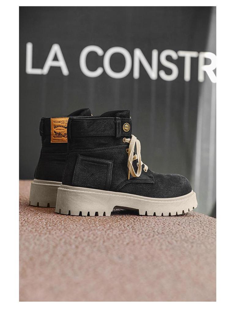 Ghete de gleznă western retro Martin din denim pentru bărbați - Toamna 2025, cu talpă groasă și respirabile (Z33)