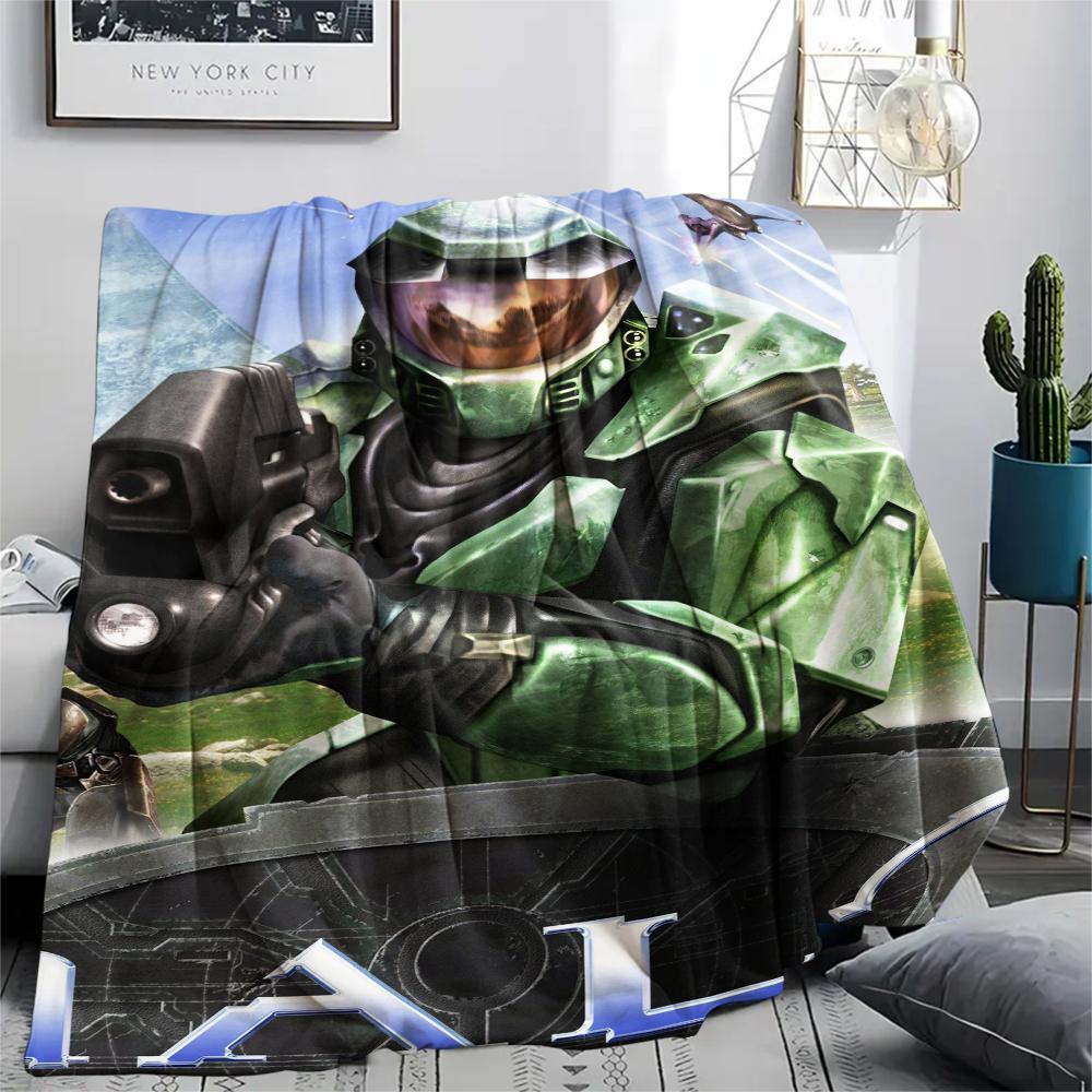 1Pc Halo Game Print Flannel Blanket, High Quality Comfortable for All Seasons, Home Decor, Warmth and Comfort, Perfect for Christmas Gifts 54