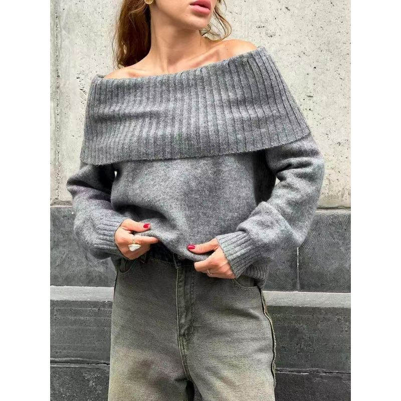 European and American Autumn and Winter New Sexy off-Shoulder Shoulder-Baring Knitting Sweater Sexy off Shoulder Sweater