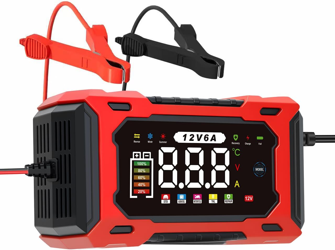 6A 12V Smart Battery Charger – Desulfator/Pulse Repair/Overcharge Protection красный