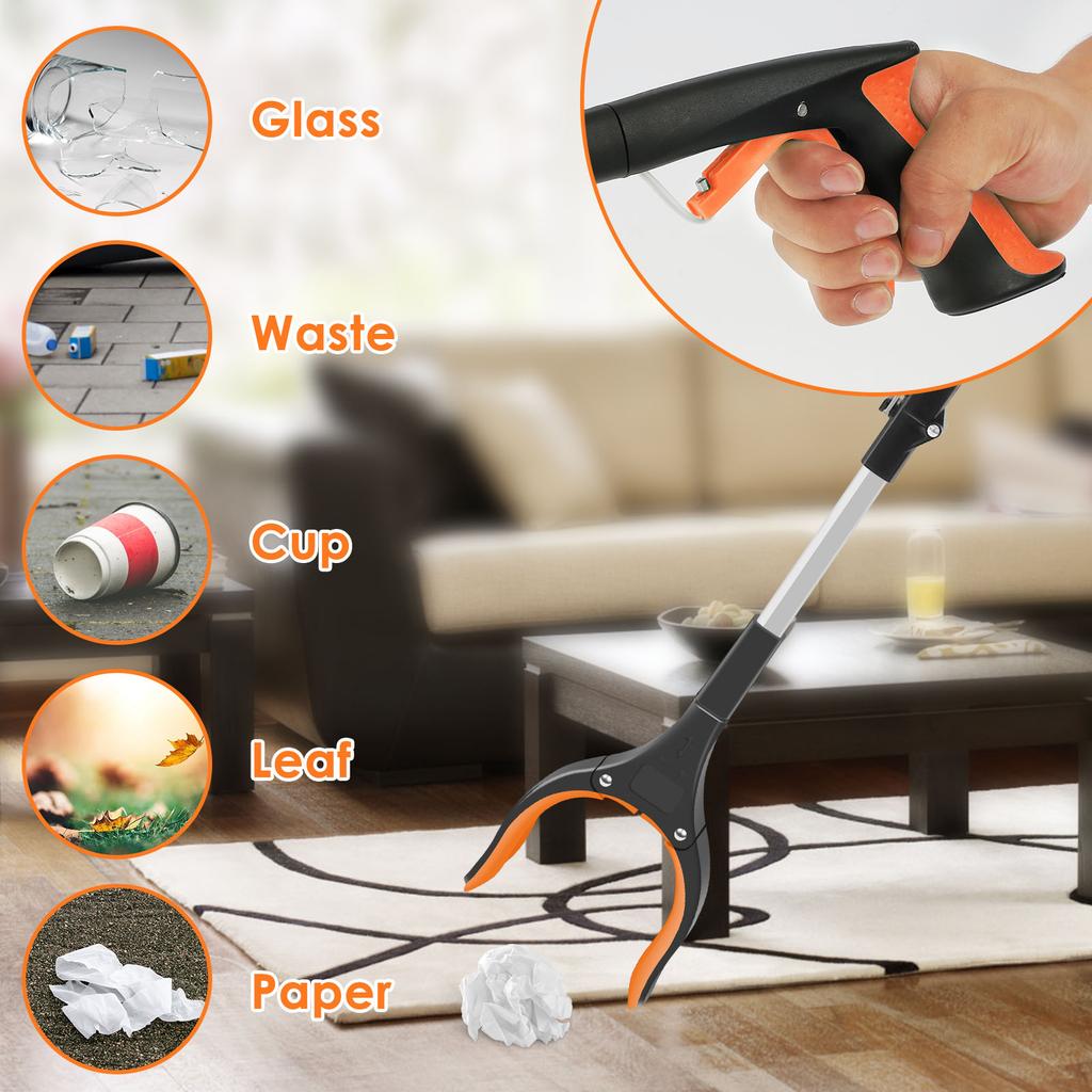 Foldable Gripper Extender Hand Tools Litter Grabber Stick Portable Collapsible Garbage Grabber Pick Up Tools with Non-Slip Jaw