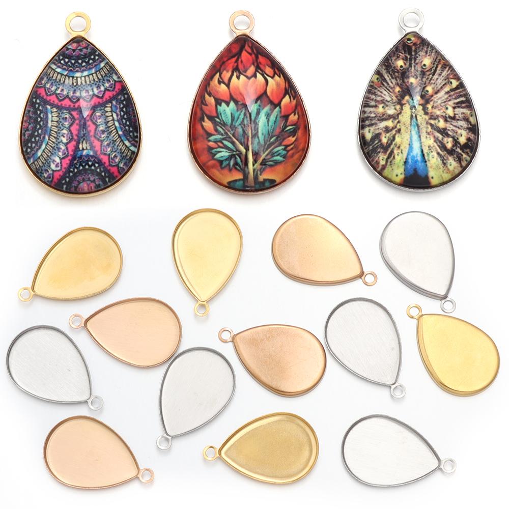 10 Stück Edelstahl Wassertropfenform Cabochon Basis 18x25mm Fassung Leerer Anhänger Tablett Für DIY Schmuckherstellung Zubehör