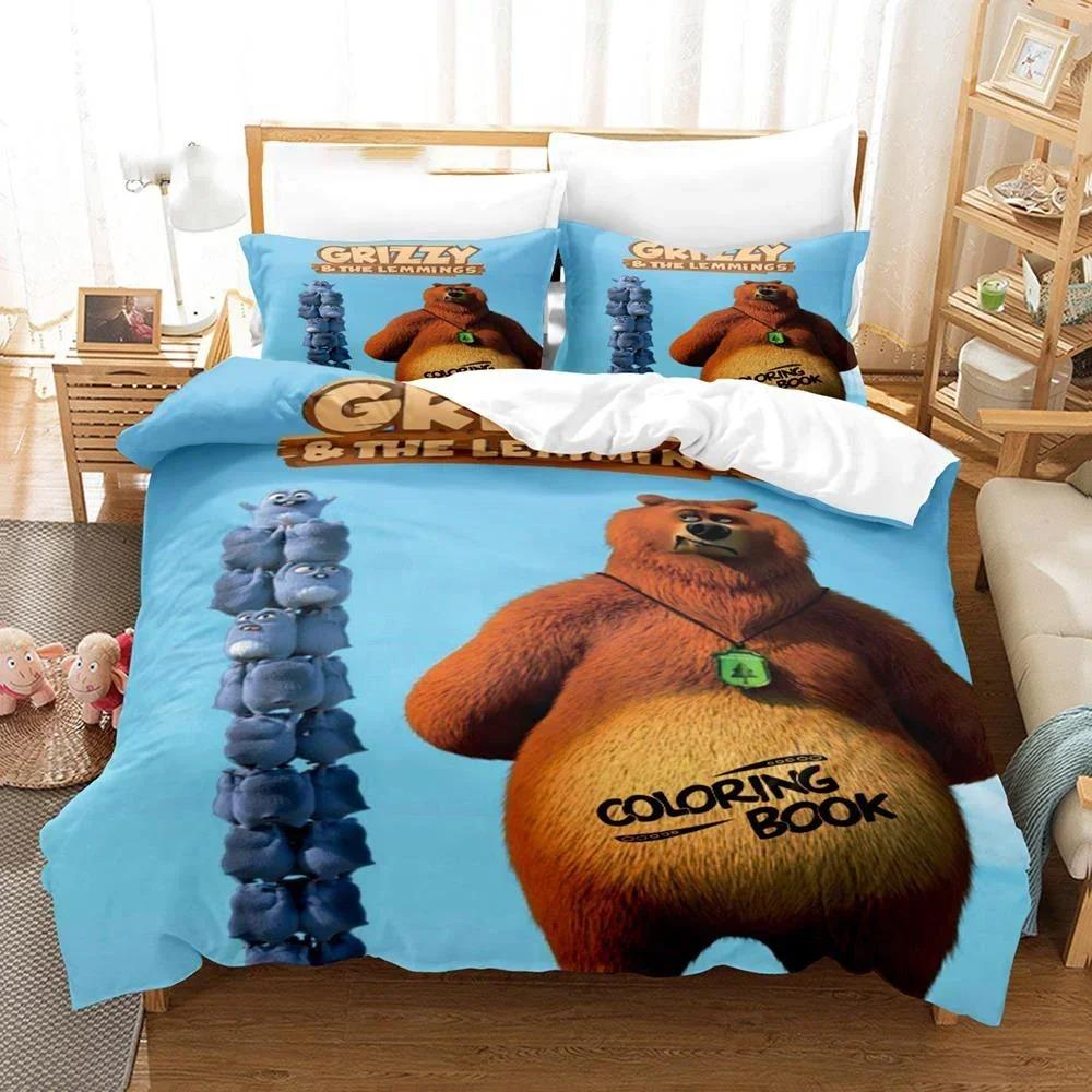 

3D Printed Grizzy N Lemmings Bedding Set Bedroom Soft Modern Bedspreads Comefortable Kids Duvet Cover Quilt Cover And Pillowcase EU Single(135*200cm)3pcs
