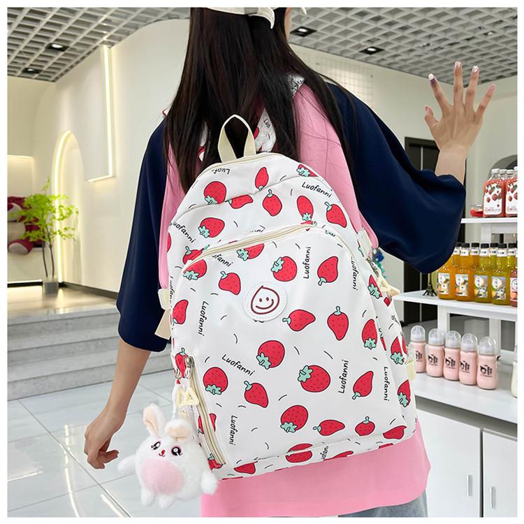 Cartoon Strawberry Printed Backpack New Cute Little Fresh Girl Heart Junior High School Student College Student Schoolbag