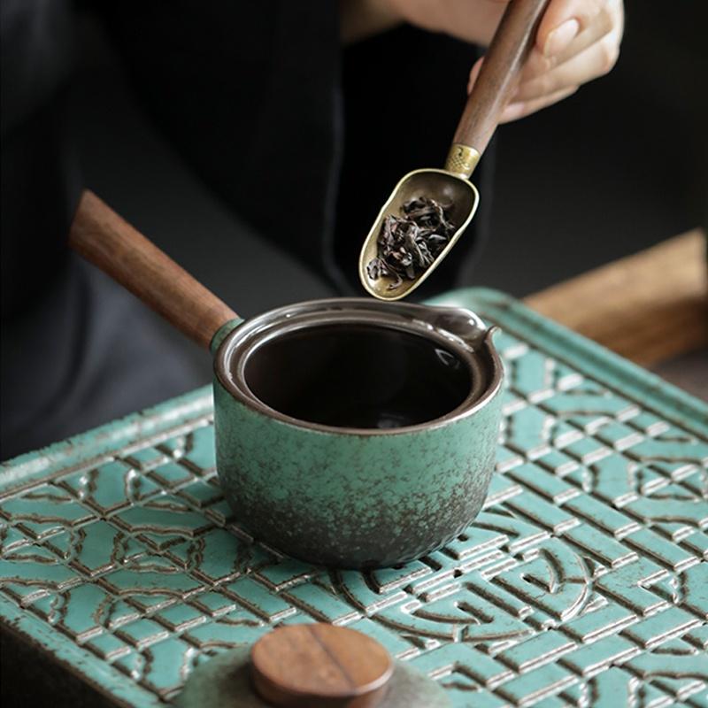 Teiera Nera in Argilla da 200ml con Manico Laterale Set Creativo in Ceramica per Tè Kung Fu