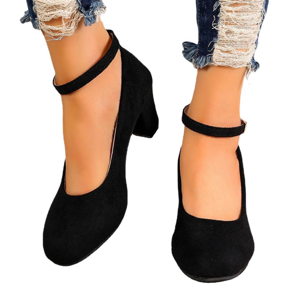 2026 Spring/Fall European American Plus Size Chunky Heel Buckle High Heels Women's Fashion Shoes