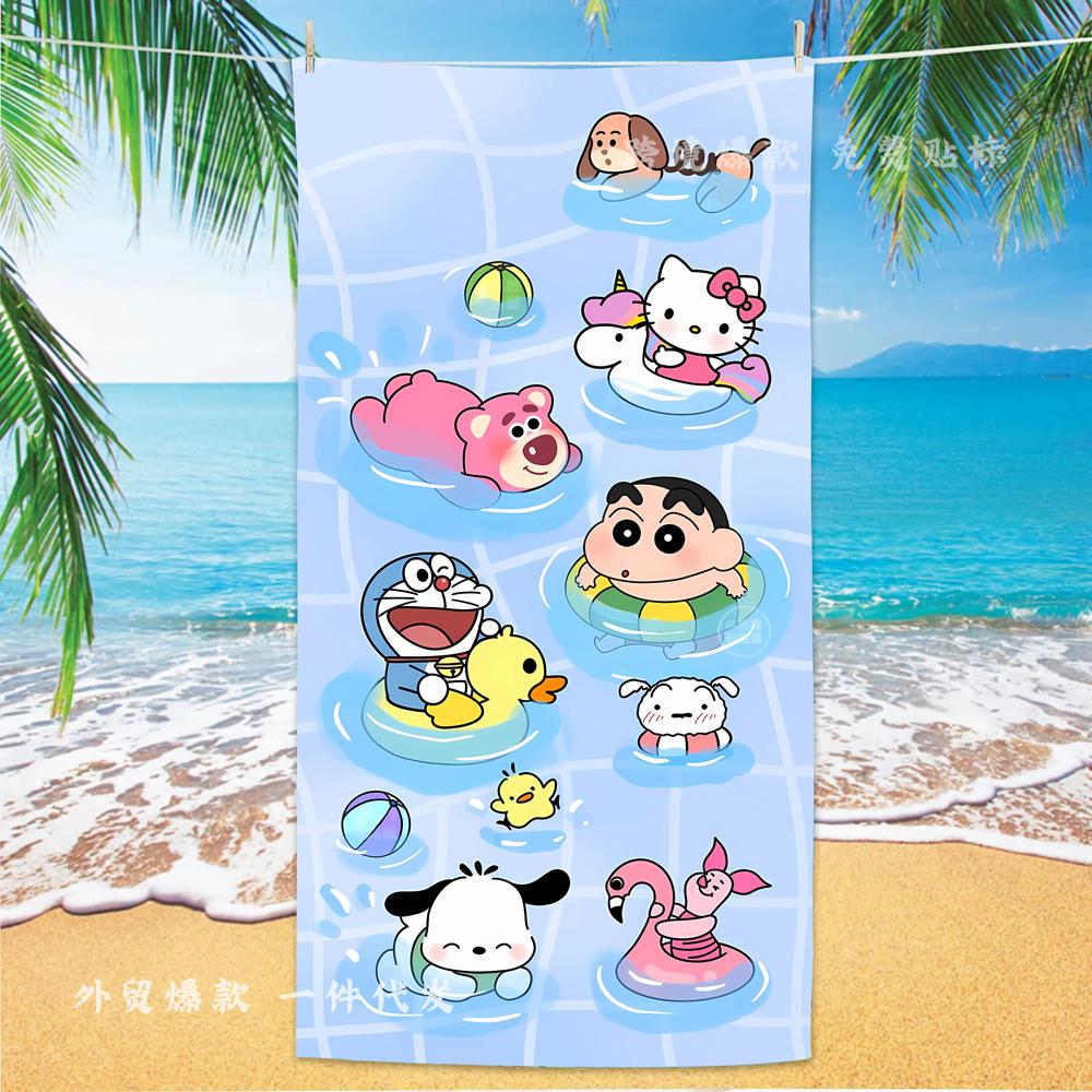 Extra Large Kids Quick Dry Bath Towel Cartoon Character Digital Print Double Sided Flannel Microfiber Beach Towel
