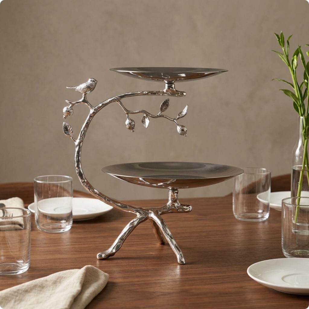 Double Layer Fruit Tray Electroplated Basket Creative Decorative Serving Platter