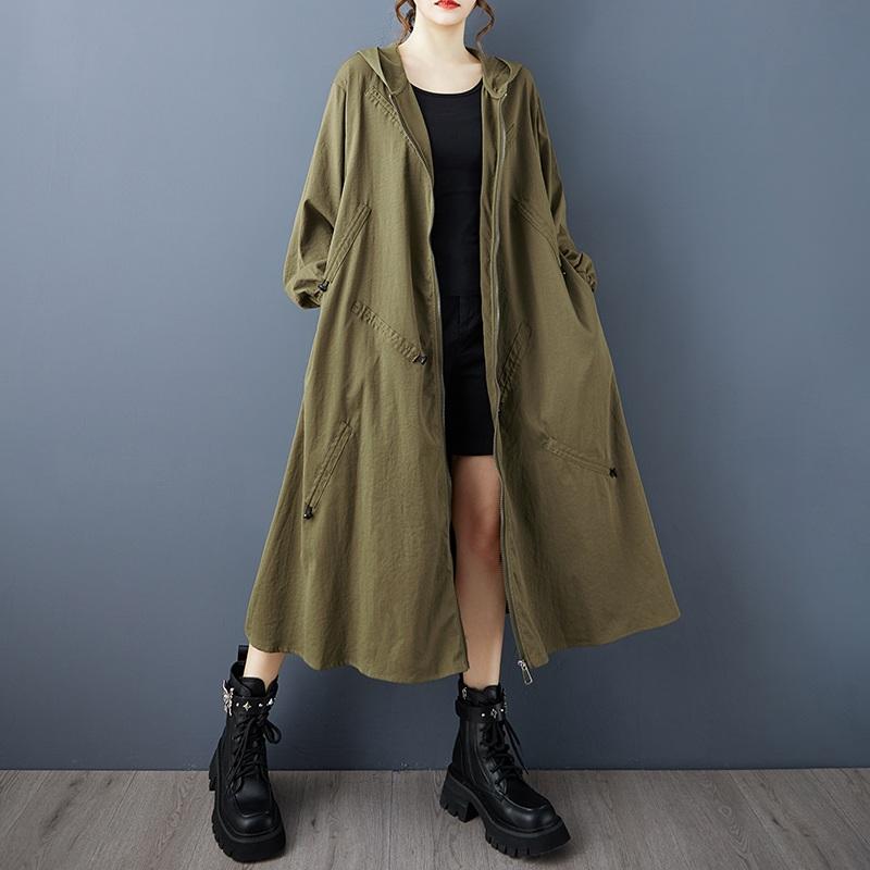 Long Sleeve Oversized Hooded Vintage Casual Loose Autumn Spring Trench Coat for Women Outerwear