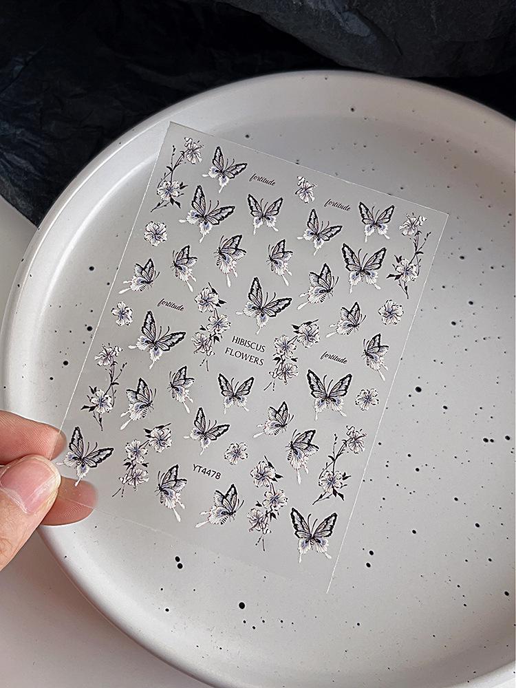 

YITU Butterfly & Floral Embroidery Nail Stickers with Adhesive Backing - Chinese Style Nail Decoration YT4478