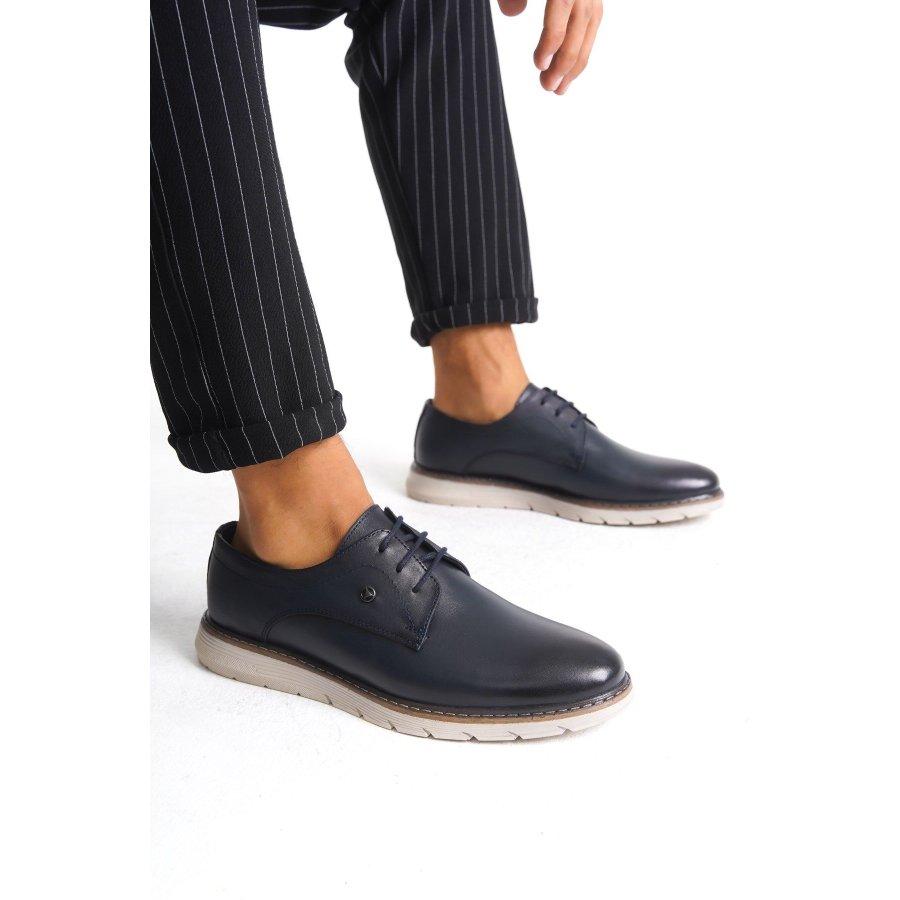 

Men s Genuine Leather White Sole Lace-up Classic Shoes 40 темно-синього кольору