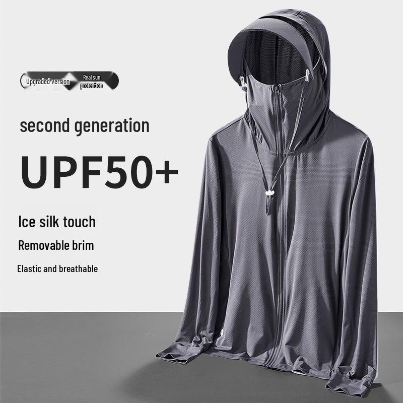 Ice Silk Hooded Anti-UV Sun Protection Jacket 2024 - Breathable, Removable Visor for Outdoor Casual Wear