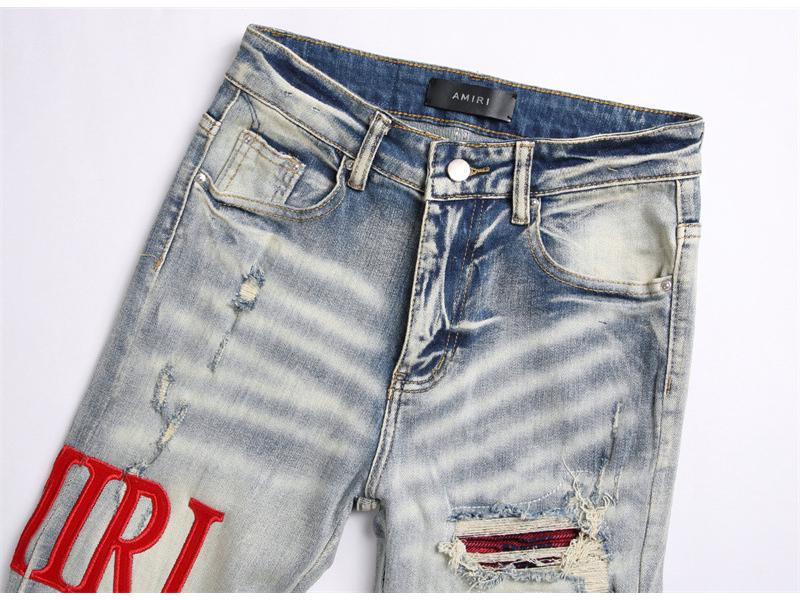 AM Jeans europeni retro pentru bărbați, ușor rupți, slim-fit, elastici 3835