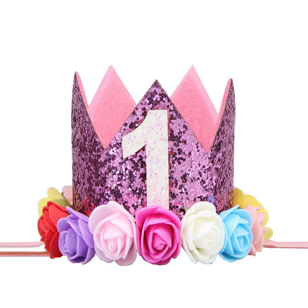 Cross-Border 1st Birthday Crown Headband: Princess Gold & Pink Party Accessory for Girls