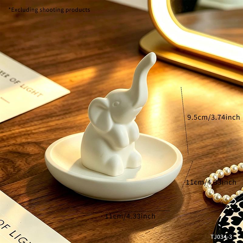 Cute Elephant Resin Jewelry Ring Holder Trinket Dish Decorative Tray for Rings Earrings Necklaces Home Vanity Tabletop Display