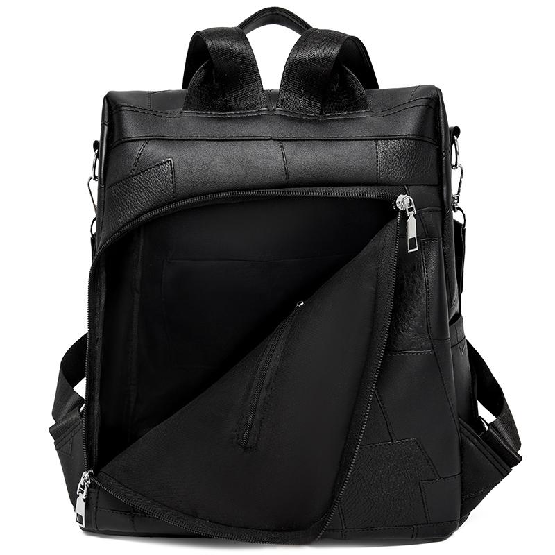 Women's PU Backpack with Patchwork Design Large Capacity Shoulder Bag for Daily Travel