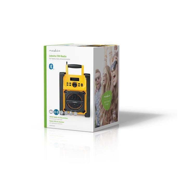 Radio FM De Chantier Nedis RDFM3100YW - Noir/Jaune - Bluetooth - IPX5 - 20 Présélections