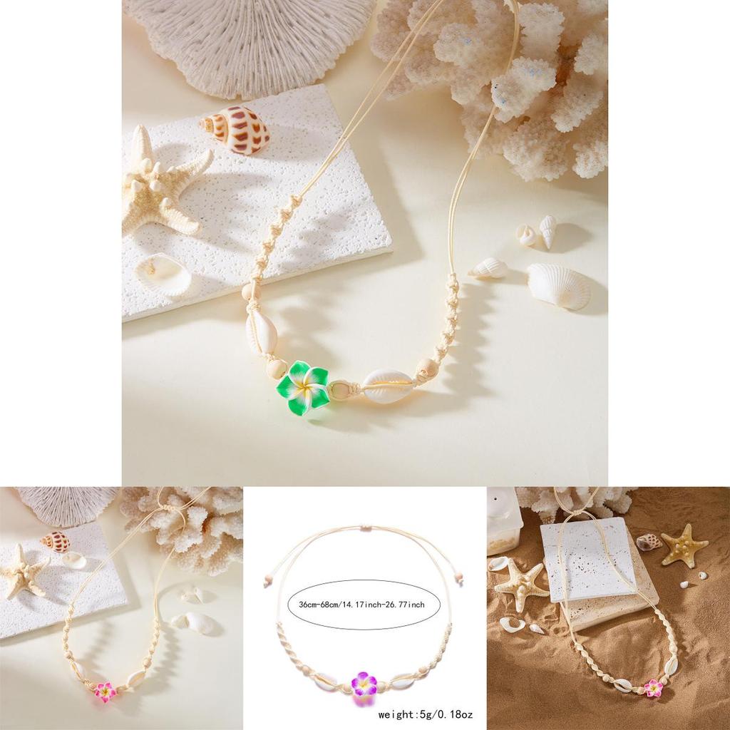 Floral Necklace With Shell Beads And Adjustable Cord For Women