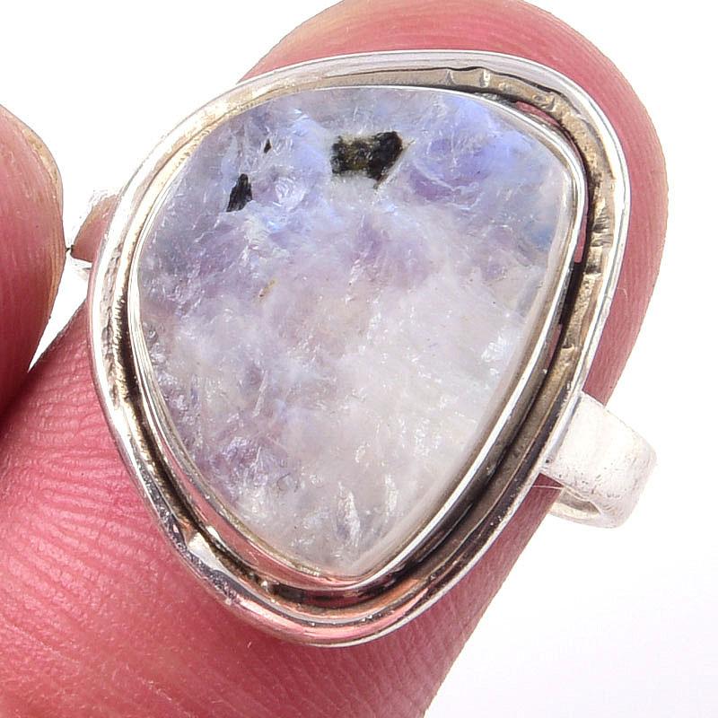 

Natural Rainbow Moon Stone Gemstone Handmade 925 Sterling Silver Ring S.8 B5Y33