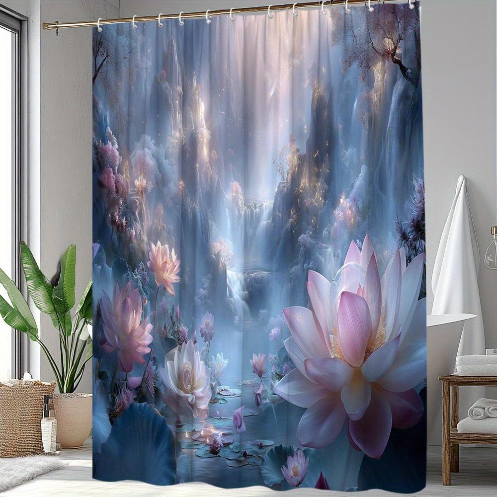 1Pc Natural Landscape For Lotus Shower Curtain Dreamy Landscape Fresh Bathroom Decoration Polyester Fabric Contains 12 Hooks