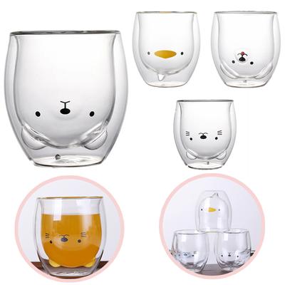 Bear Double-layer Coffee Mug Creative Cute Double Lovely Carton Animal Milk Cup Lady Cute Cat Duck Dog for Gift Christmas Gift