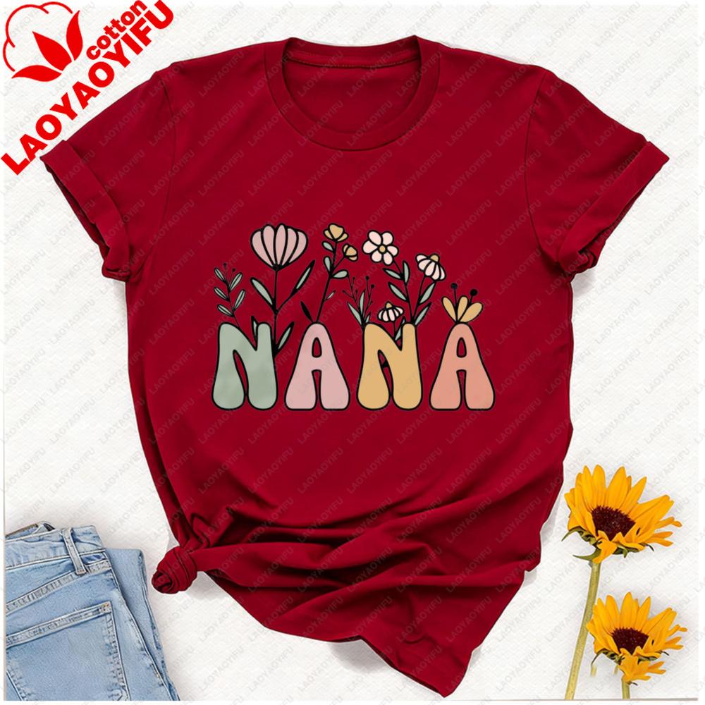 Custom Cute Floral Nana Grandma T-Shirt Mothers Day Gift Grammy Granny Shirt Vintage Women Clothes Graphic T Shirts Harajuku Top