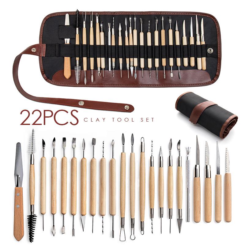 40-piece Pottery & Sculpture Tool Set: Carving Knives, Round Sticks, Needle Tools, Trimming & Silicone Pens