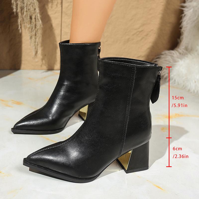 Fashion Vintage Pointed Toe Women Ankle Boots Shoes Autumn Winter Thick High Heels Short Booties Zapatos Mujer