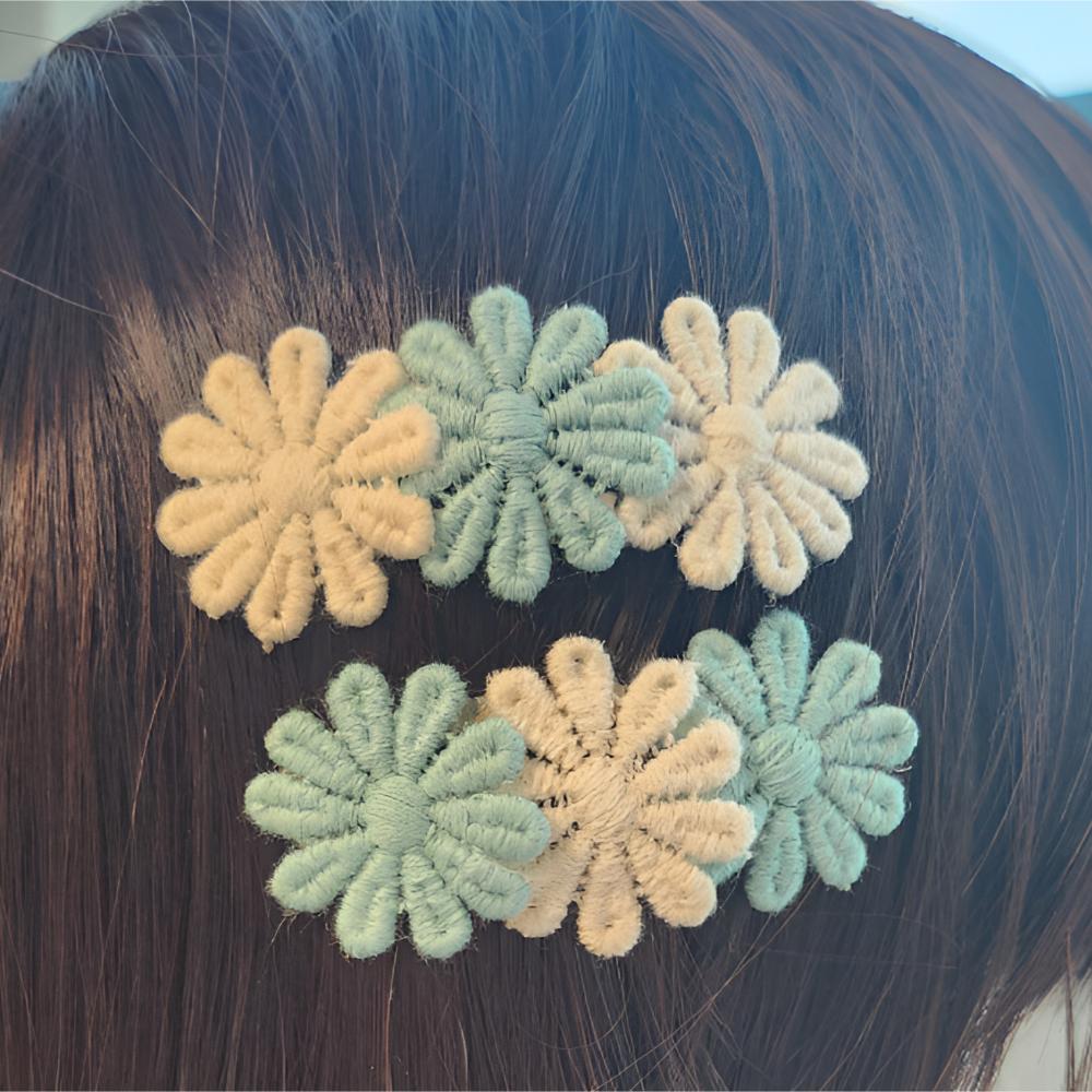 3PC Korean Ribbon Lace Hair Clip Set – Embroidered Daisy & Lace Design – Cute Gift for Girls – 5 Colors Trending Hair Accessories
