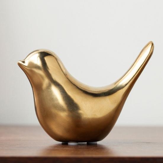 Ceramic Abstract Black Bird Statue Sculpture White Golden Bird Figurine Modern Home Office Living Room Tabletop