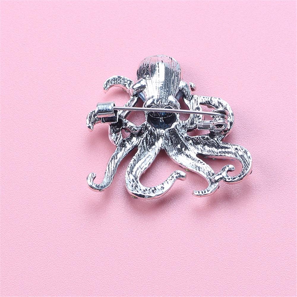 Blue Rhinestones Octopus Brooches Pins For Women Men Cute Sea Animal Crystal Jewelry Accesseries Gift Octopus Enamel Pin
