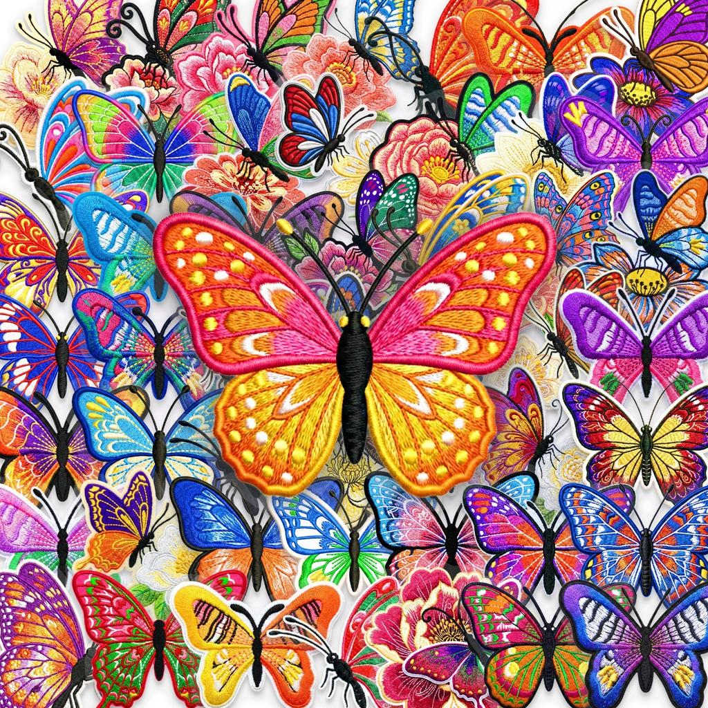 50 Embroidered Butterfly Pet Stickers Creative Design Beautiful Butterfly Transparent Stickers