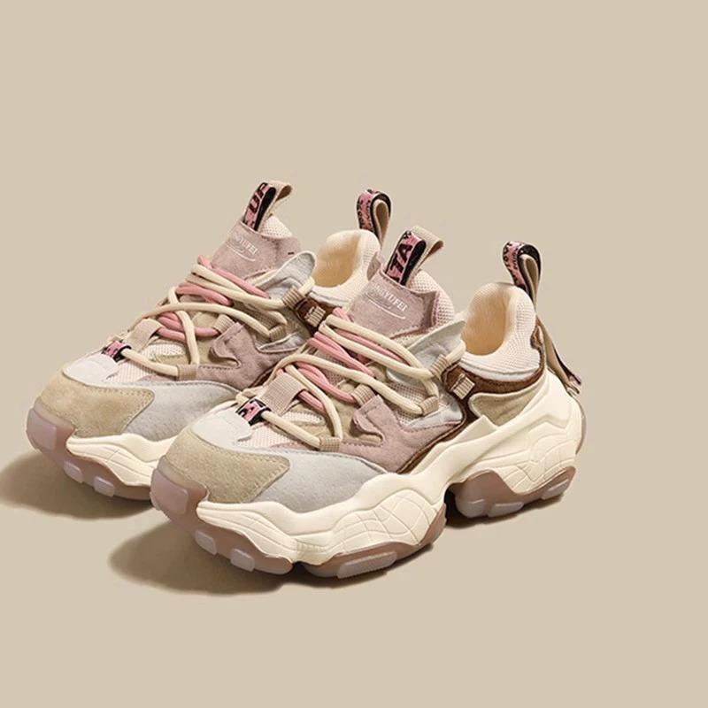 Dad shoes women's pair of shoelaces spring and autumn new color matching heightened platform sports casual shoes