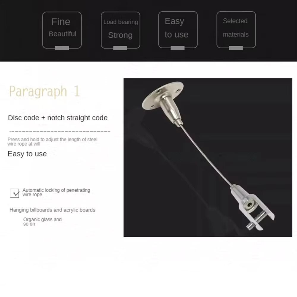 1Pcs Adjustable Spring Hook Wire Rope Suspension Kit for Lighting Fixtures and Picture Decoration