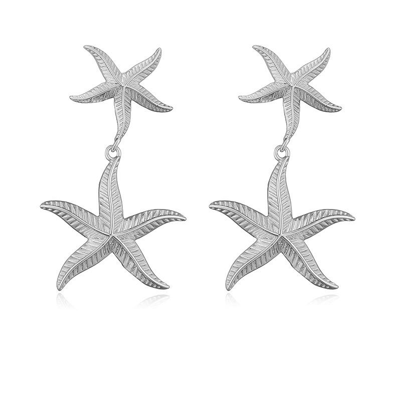 HECHENG, Shell Textured Starfish Metal 18K Gold Plated Earrings Summer Beach Holiday Glamour Jewellery Holiday Summer Jewellery