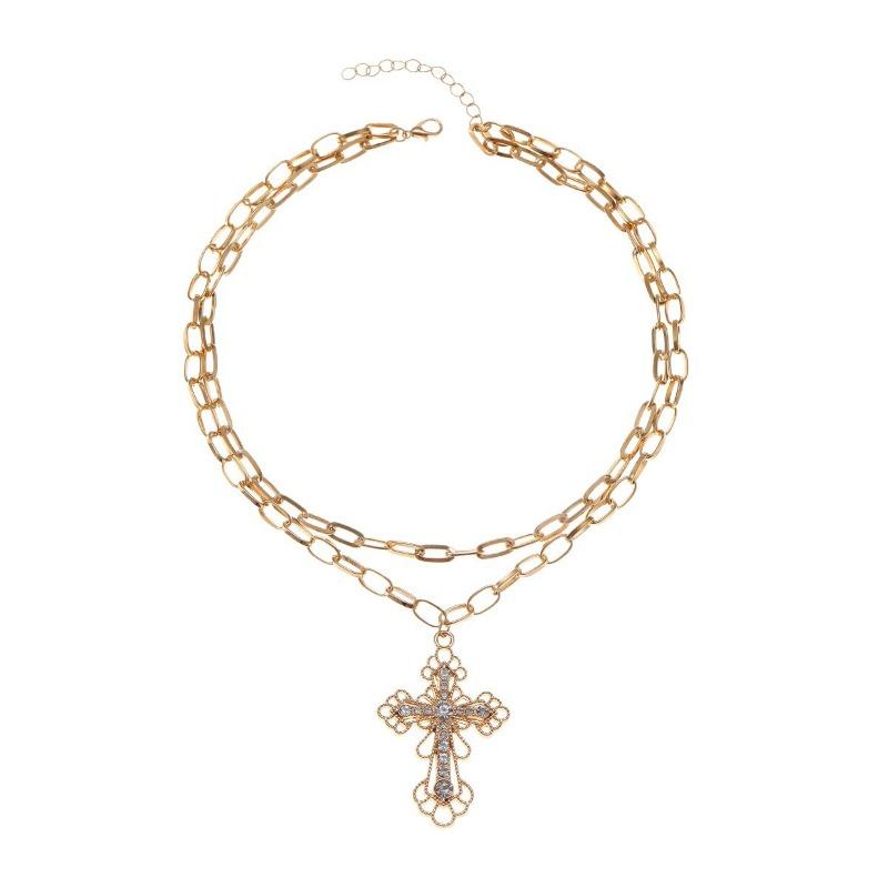 Pearl cross pendant, retro necklace, women's light luxury niche sweater chain necklace