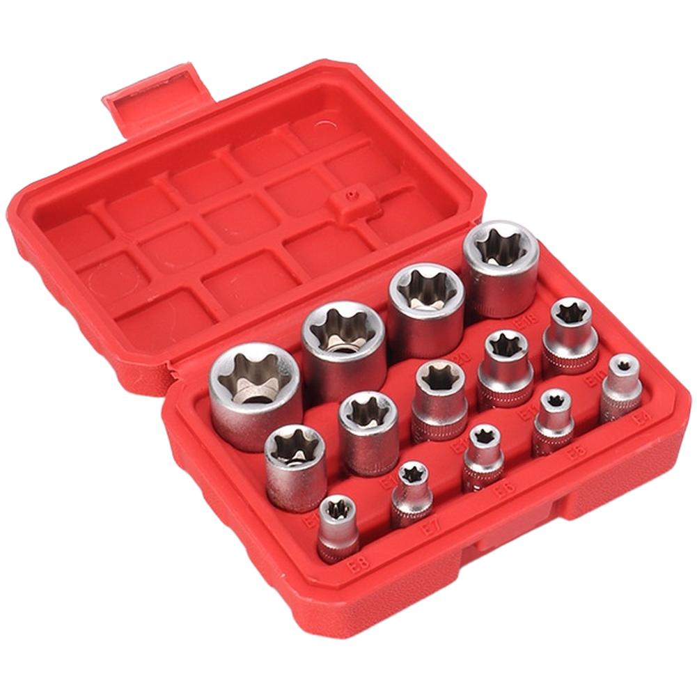 

14 Piece Metric Socket Set with E Type Hex Bit Sockets for Automotive Repair Made of Vanadium Steel with Portable Storage Case A