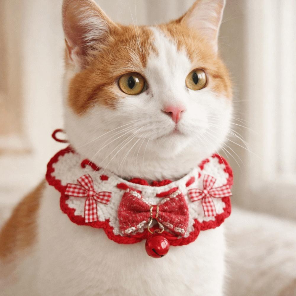 Chinese New Year Cartoon Chinese Style Pet Scarf Funny Handmade Cat Knitted Scarf Red Adjustable Puppy Collar Winter