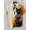 Men's Shirt Fashion Cat Print Short Sleeved Shirt Outdoor Beach Loose Casual Hawaiian Shirt Comfortable Fabric