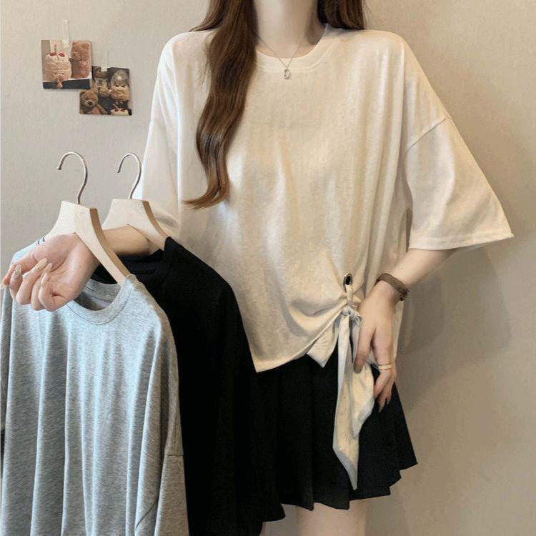 Plus Size Irregular Strap Short Sleeve T-Shirt for Women - New Summer Arrivals, Versatile, Flattering Top for Chubby Girls