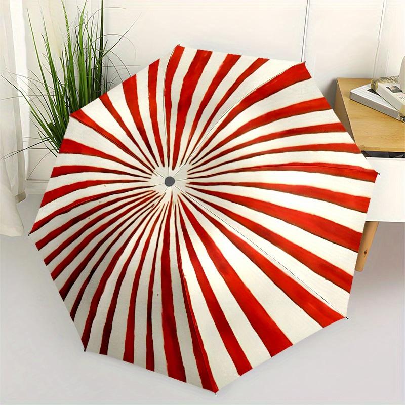 1pc Candy Stripes Automatic Open/Close Umbrella with Windproof, Functional Design, 8-Rib Sturdy Canopy