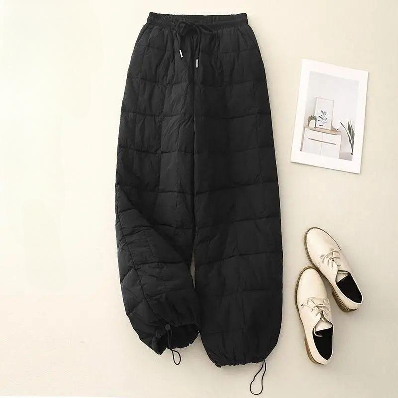 

2025 Зимние Новые Легкие Прямые Пуховые Хлопковые Брюки Женские Драпирующиеся Тонкие Модные Холодостойкие Хлопковые Брюки Клеш L чёрный